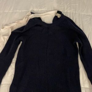 Navy cable knit with cream back tie